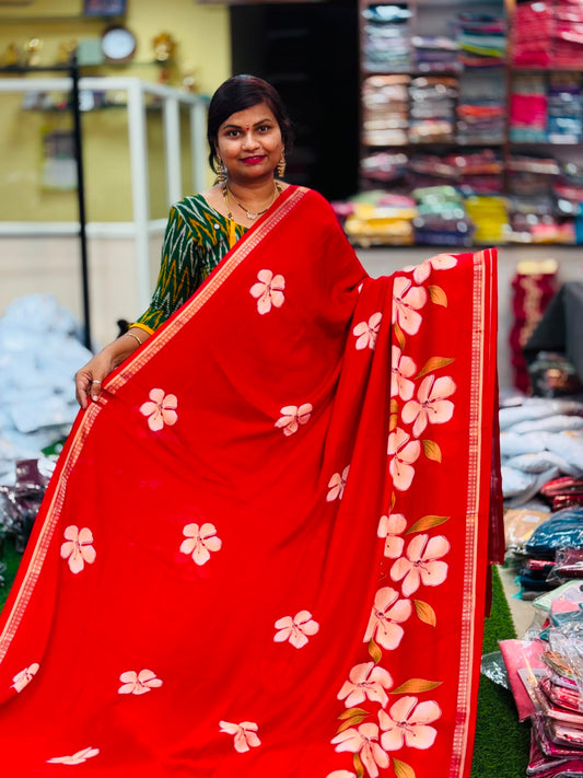Mangalagiri Mashamellow Georgette Saree - Red