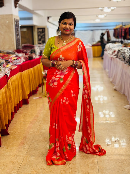 Peach Mangalagiri Georgette Saree
