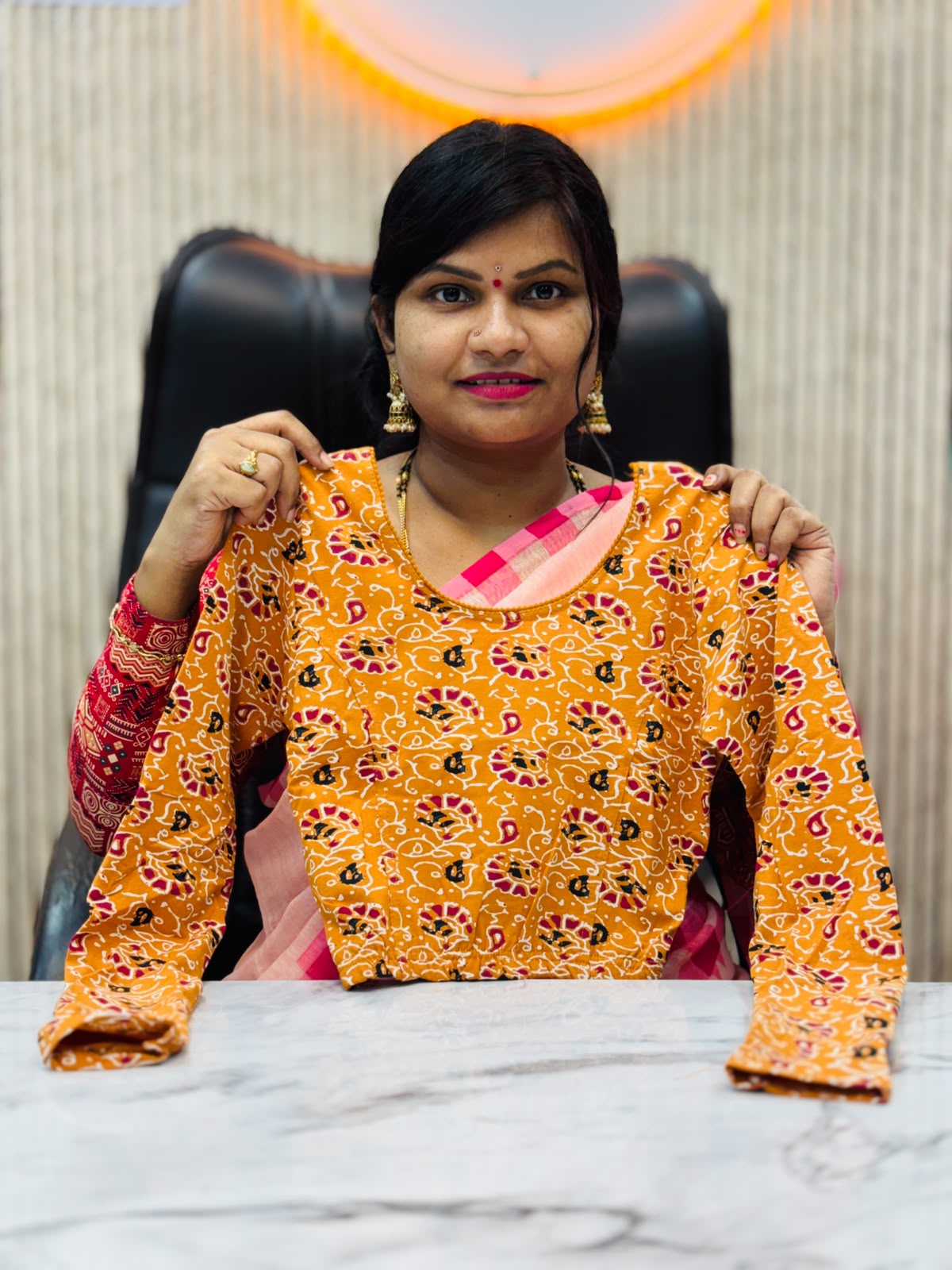 Kalamkari Readymade Blouse – XL Size (Elastic)