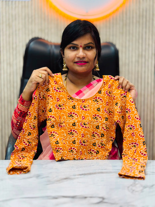 Kalamkari Readymade Blouse – XL Size (Elastic)