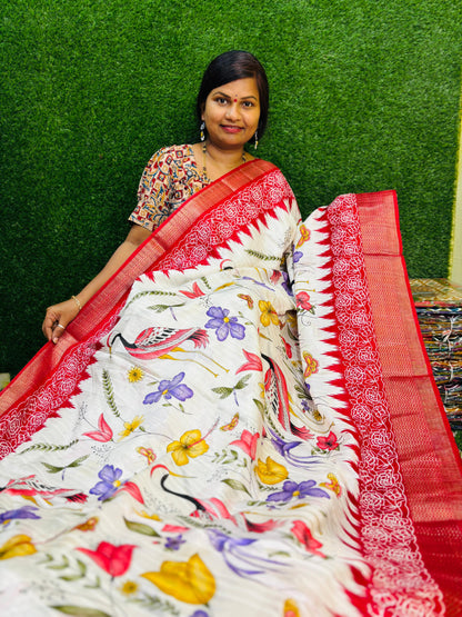 Khadi silk Flamingo design