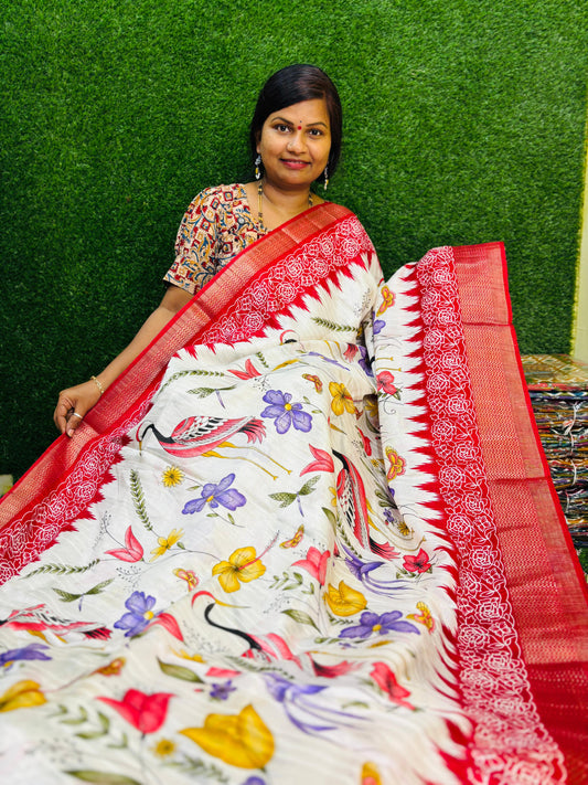 Khadi silk Flamingo design