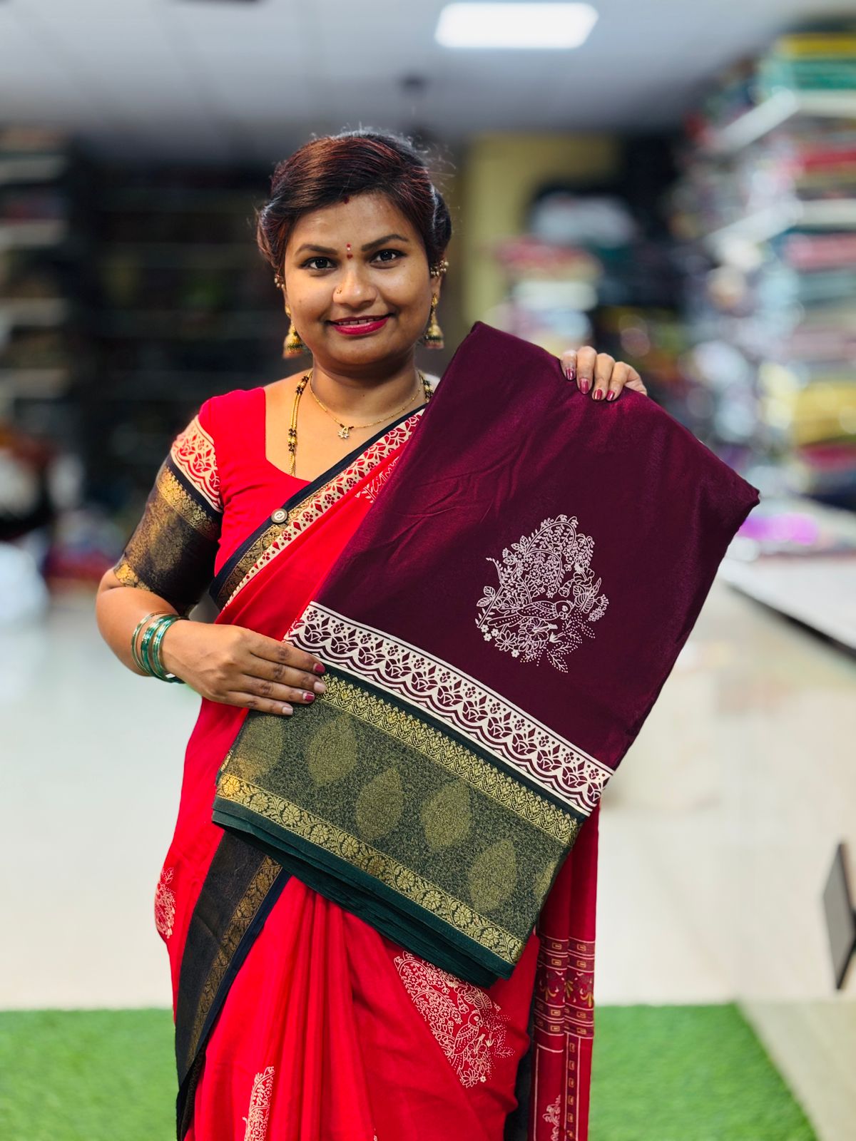 Wine Premium Crepe Silk Sico Borders