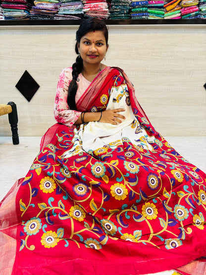 Mashroom silk Kalamkari printSarees