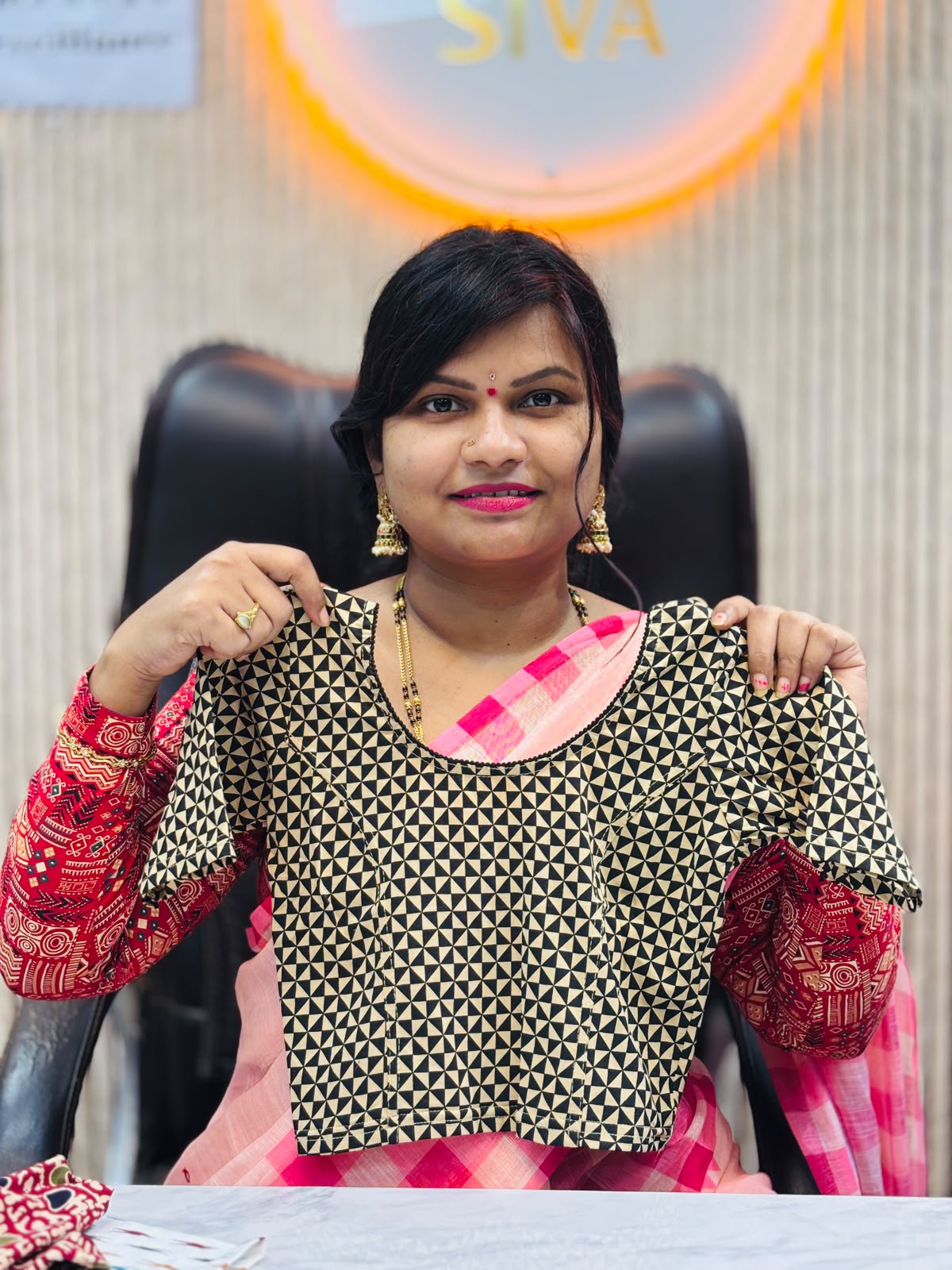 Kalamkari Readymade Blouse – XL Size (Elastic)