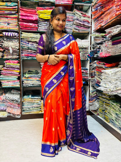 Orange with purple 
Mysore crepe silk