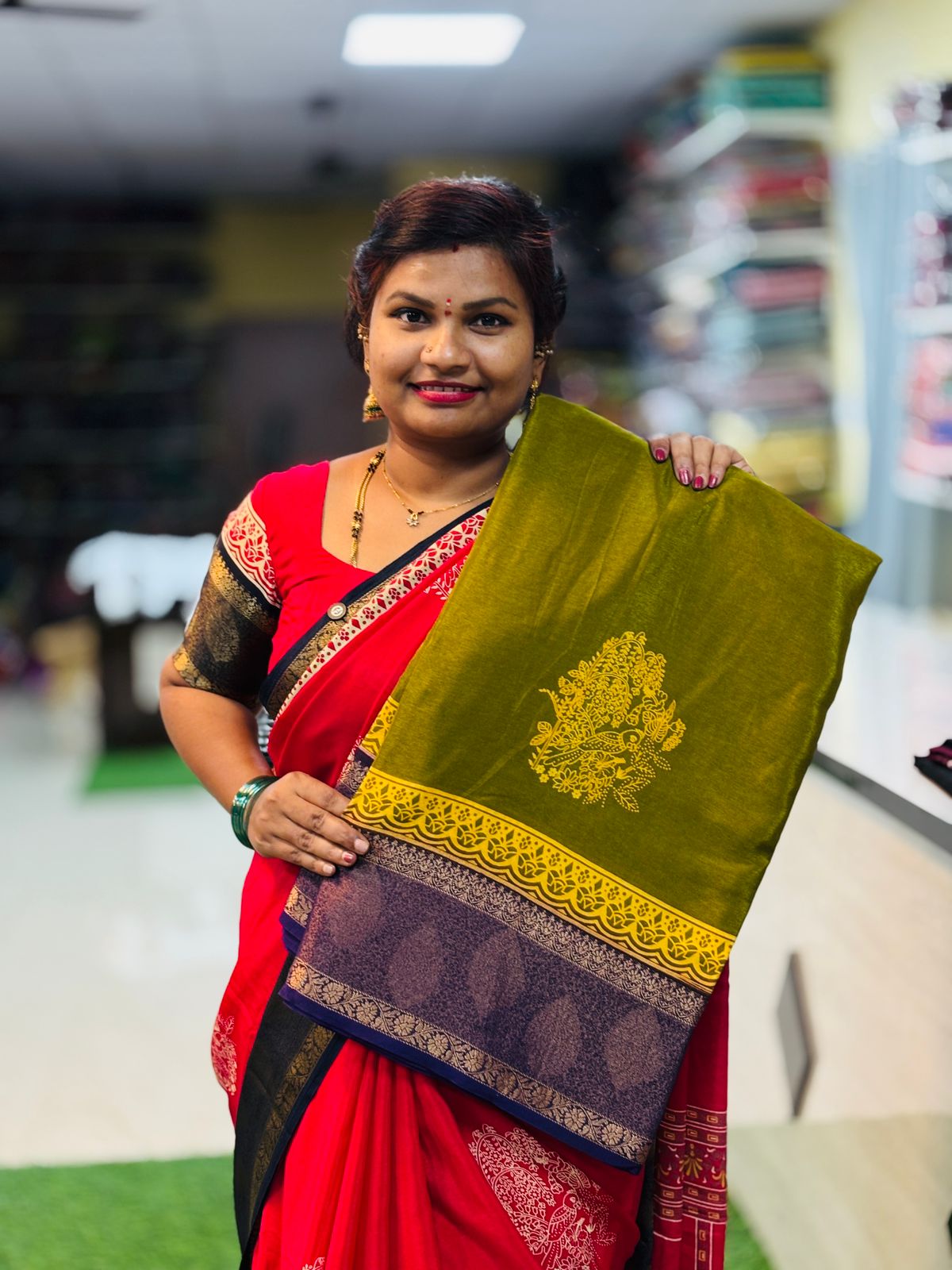 Olive Green Premium Crepe Silk Sico Borders