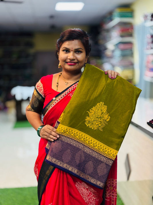 Olive Green Premium Crepe Silk Sico Borders