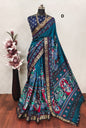 Mangalgiri Madhubani Pattu 
With contrast butti blouse 
And Kanchi weaving borders