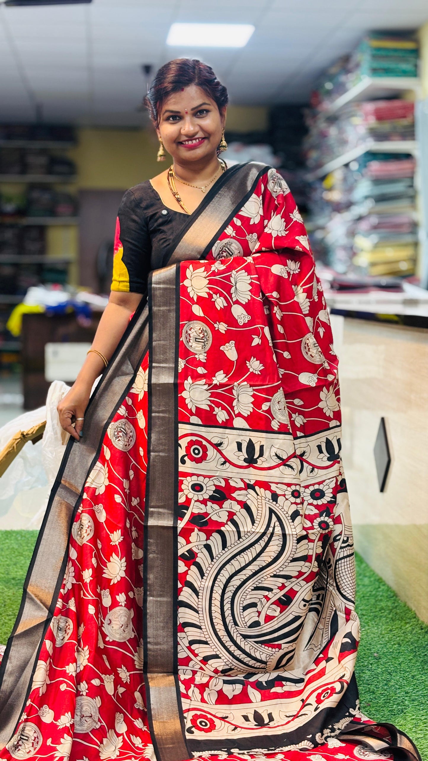 Chennur silk with tulip Kalamkari prints