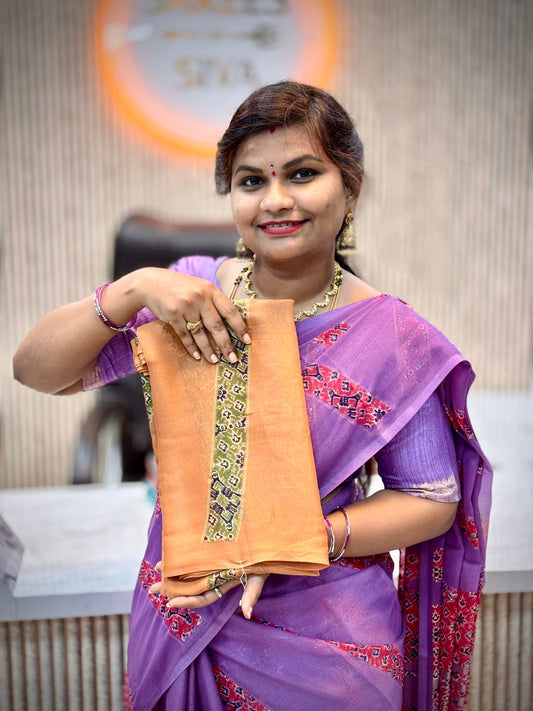 Chiffon Azrak Printed Saree (Orange)