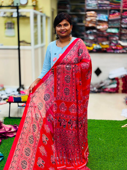 Azrak Elephants Sarees Red