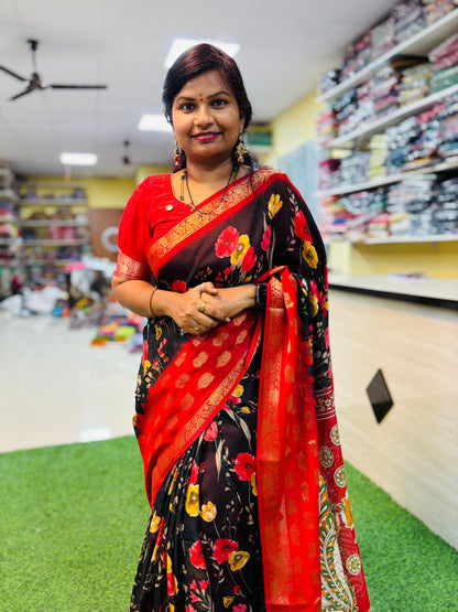 Mashmellow georgette 
Contrast border