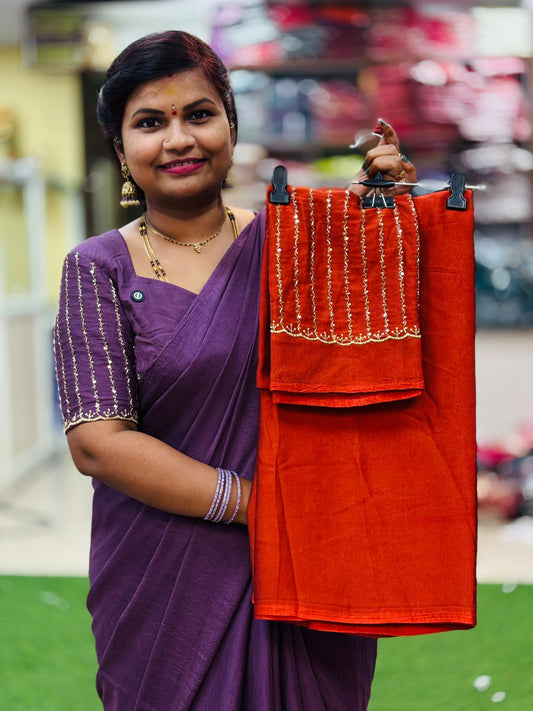 Plain Space Designer Sarees