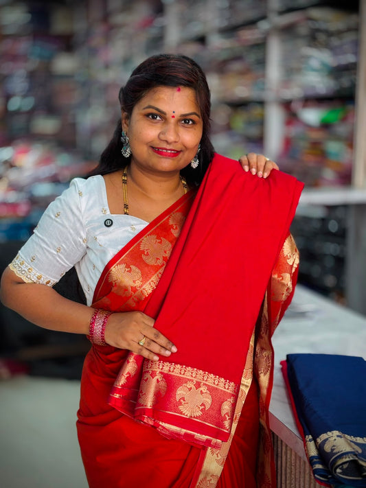 Semi Mysore Georgette Crepe Sarees Maroon