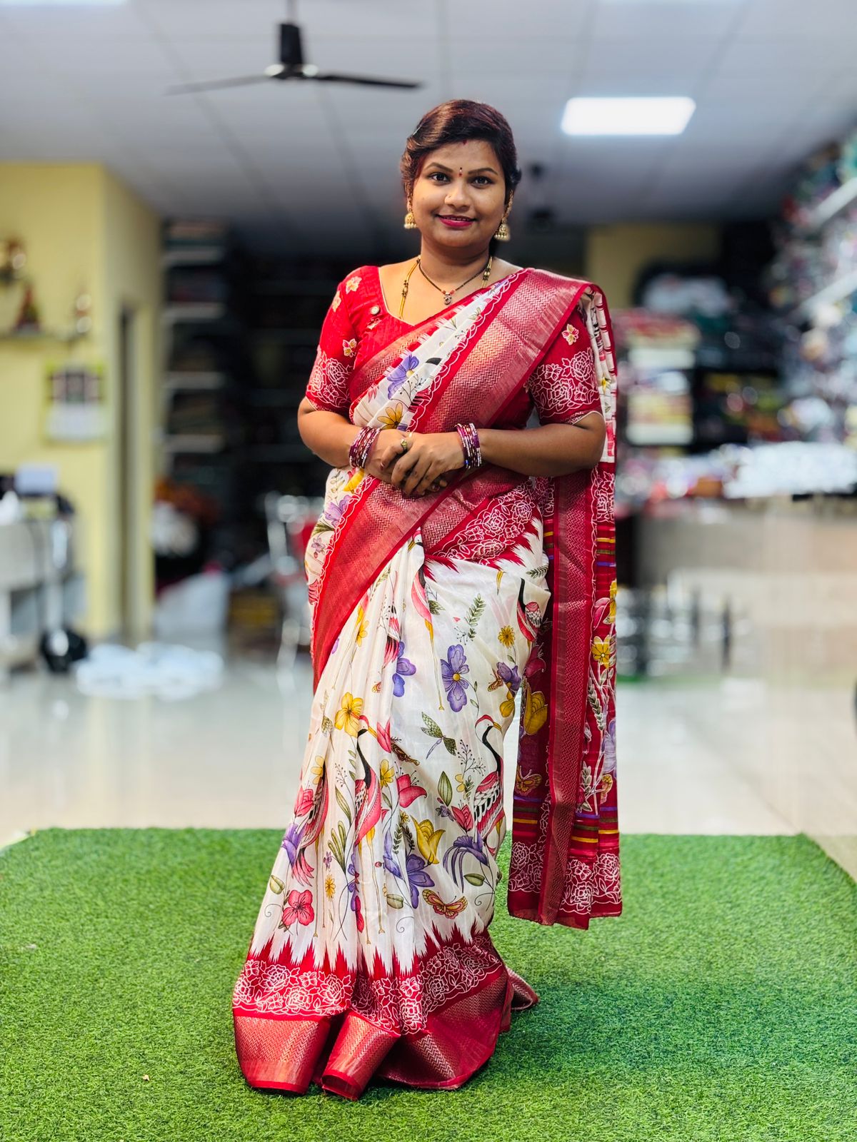 Khadi silk Flamingo design