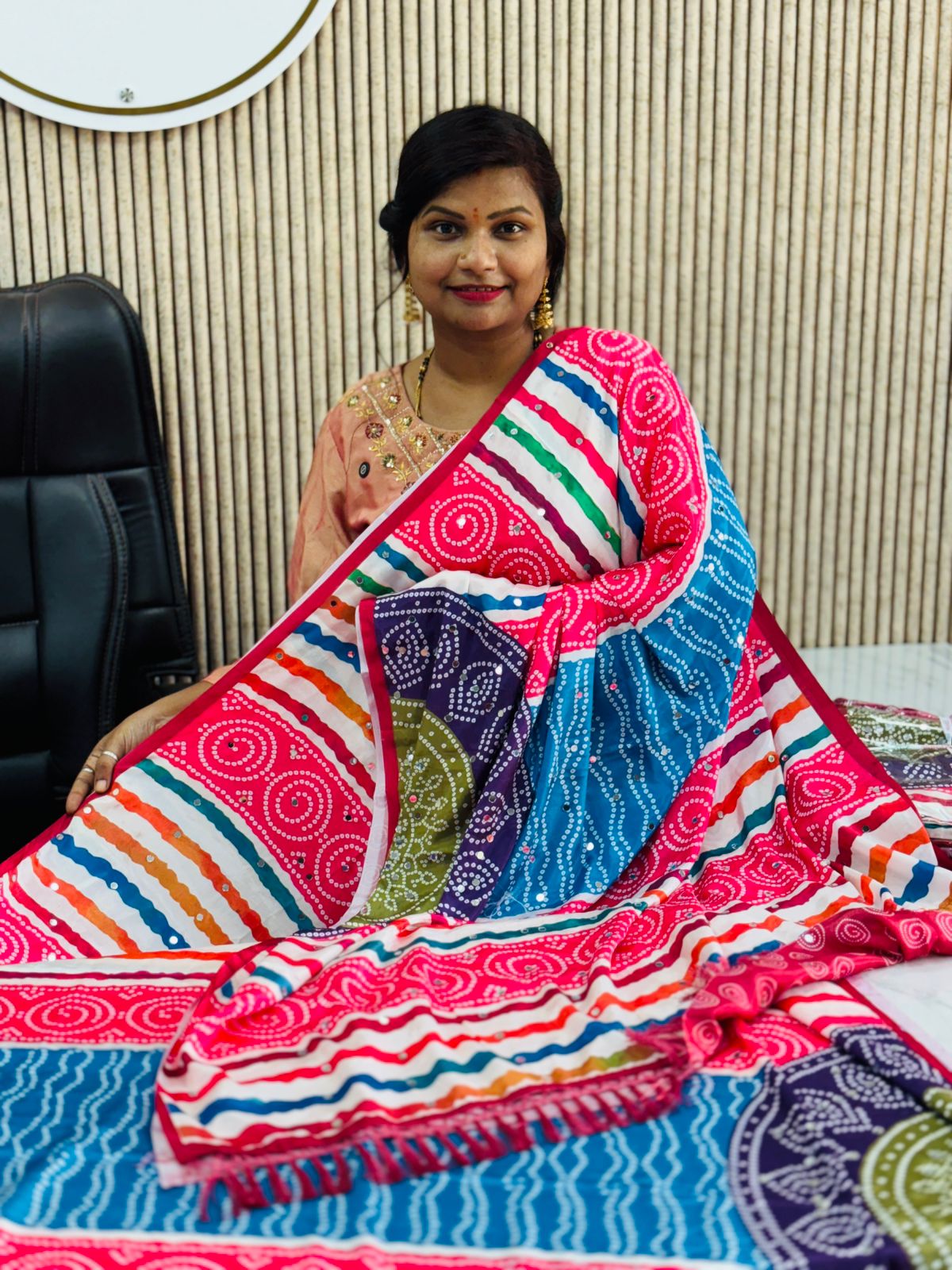 Crepe Bandini Real Mirror Saree