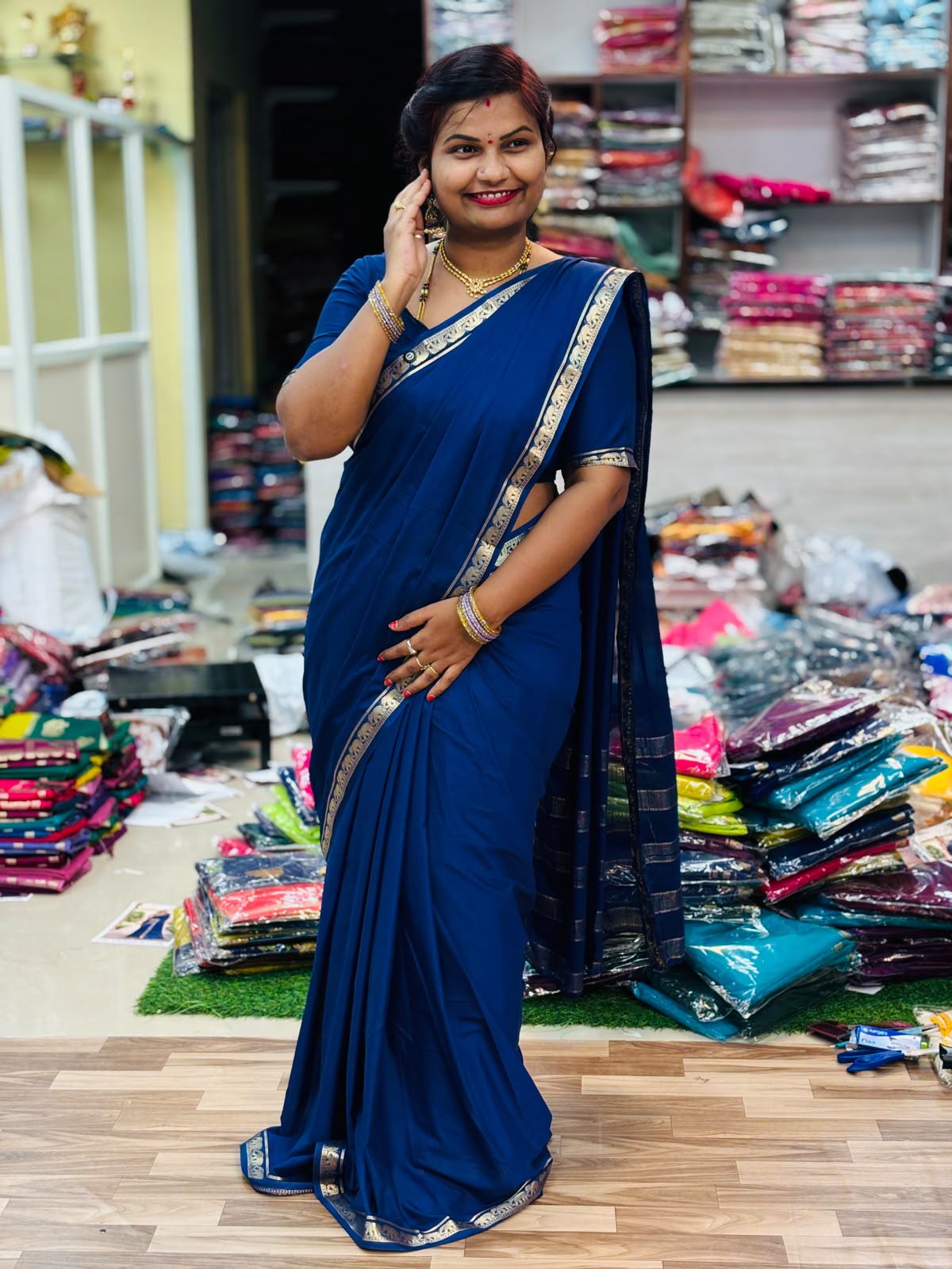 Elephant Semi Mysore Crepe Saree