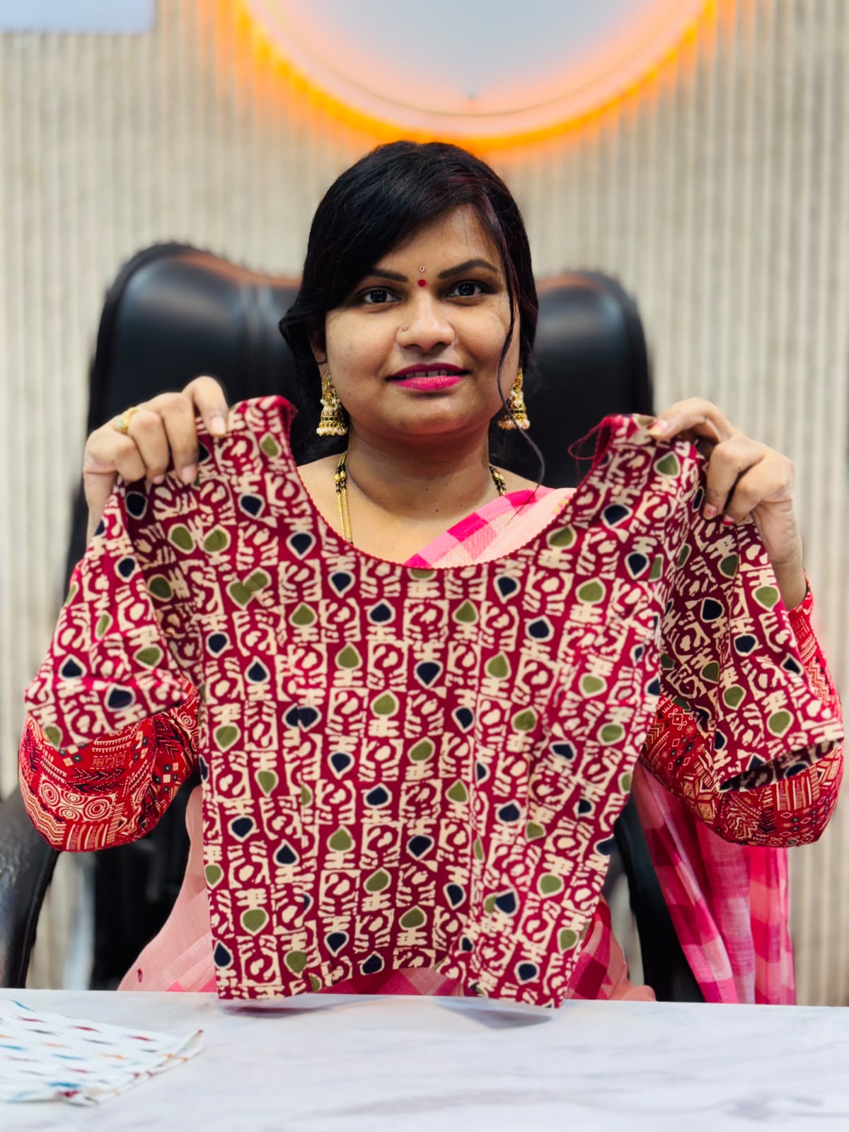 Kalamkari Readymade Blouse – XL Size (Elastic)