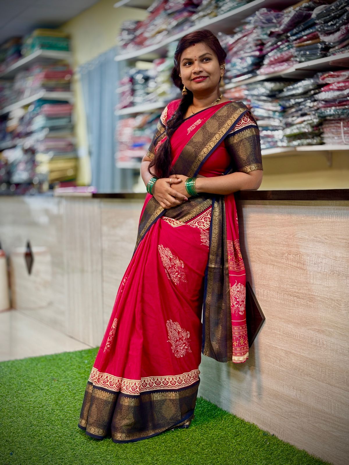 Pink Premium Crepe Silk Sico Borders