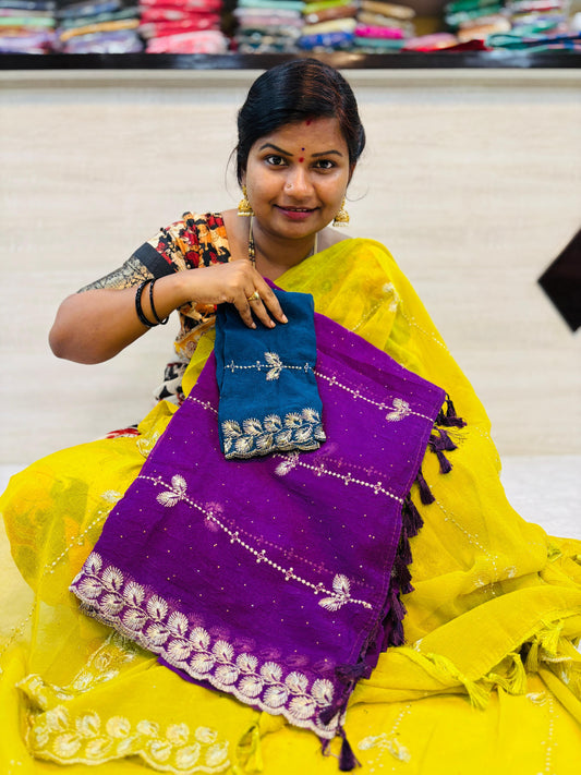 Designer space silk with Embroidery cutwork