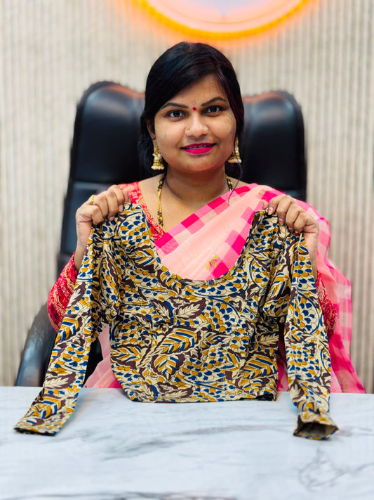 Kalamkari Readymade Blouse – XL Size (Elastic)