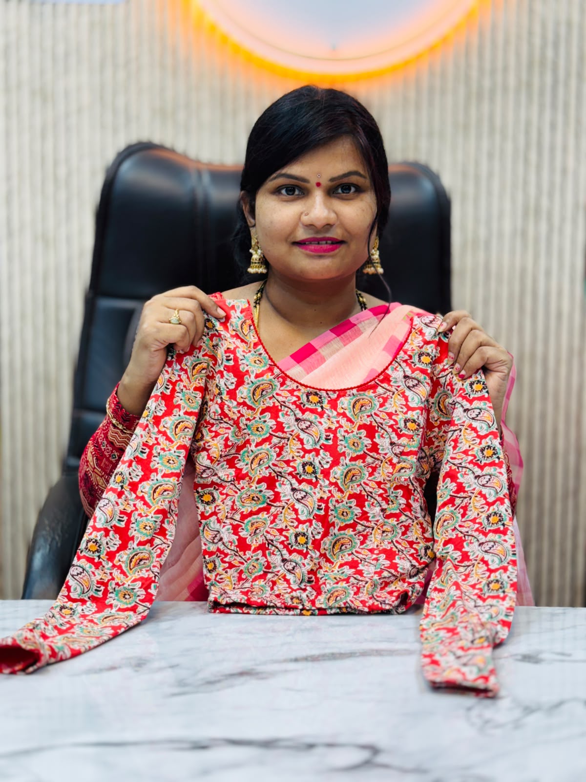 Kalamkari Readymade Blouse – XL Size (Elastic)