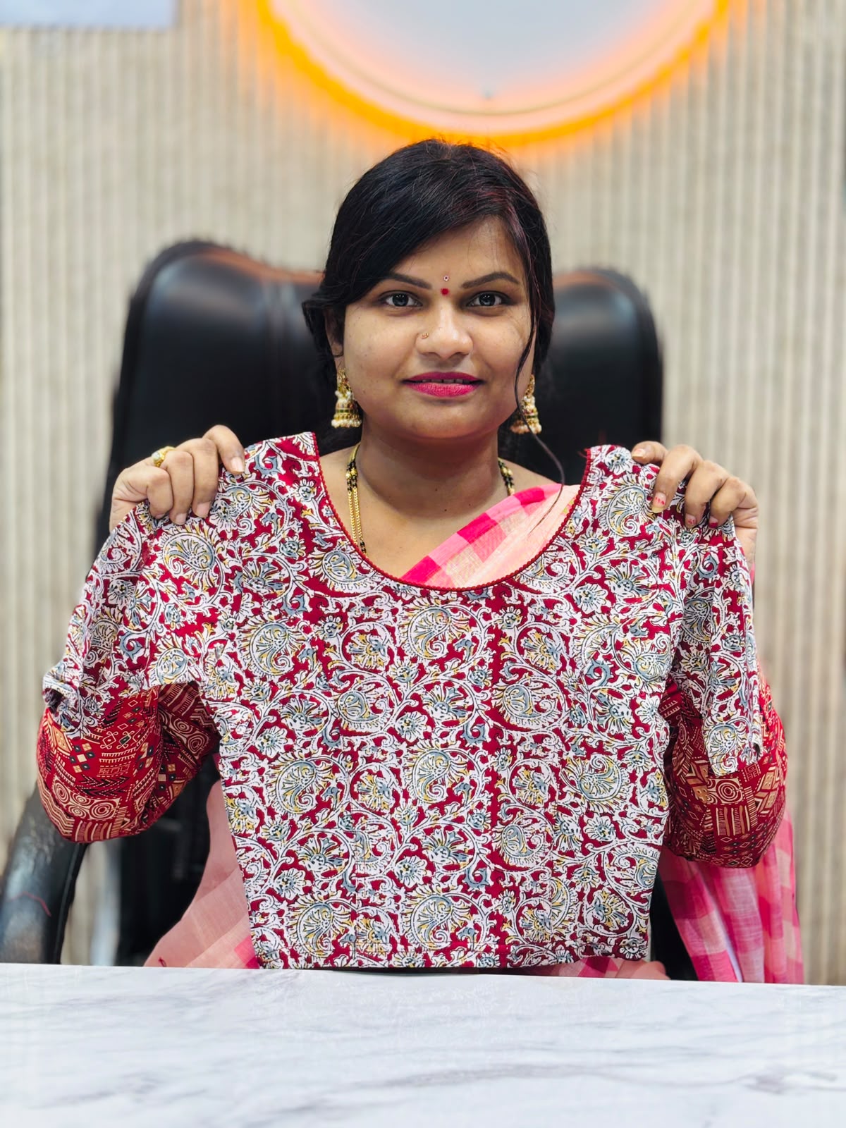 Kalamkari Readymade Blouse – XL Size (Elastic)