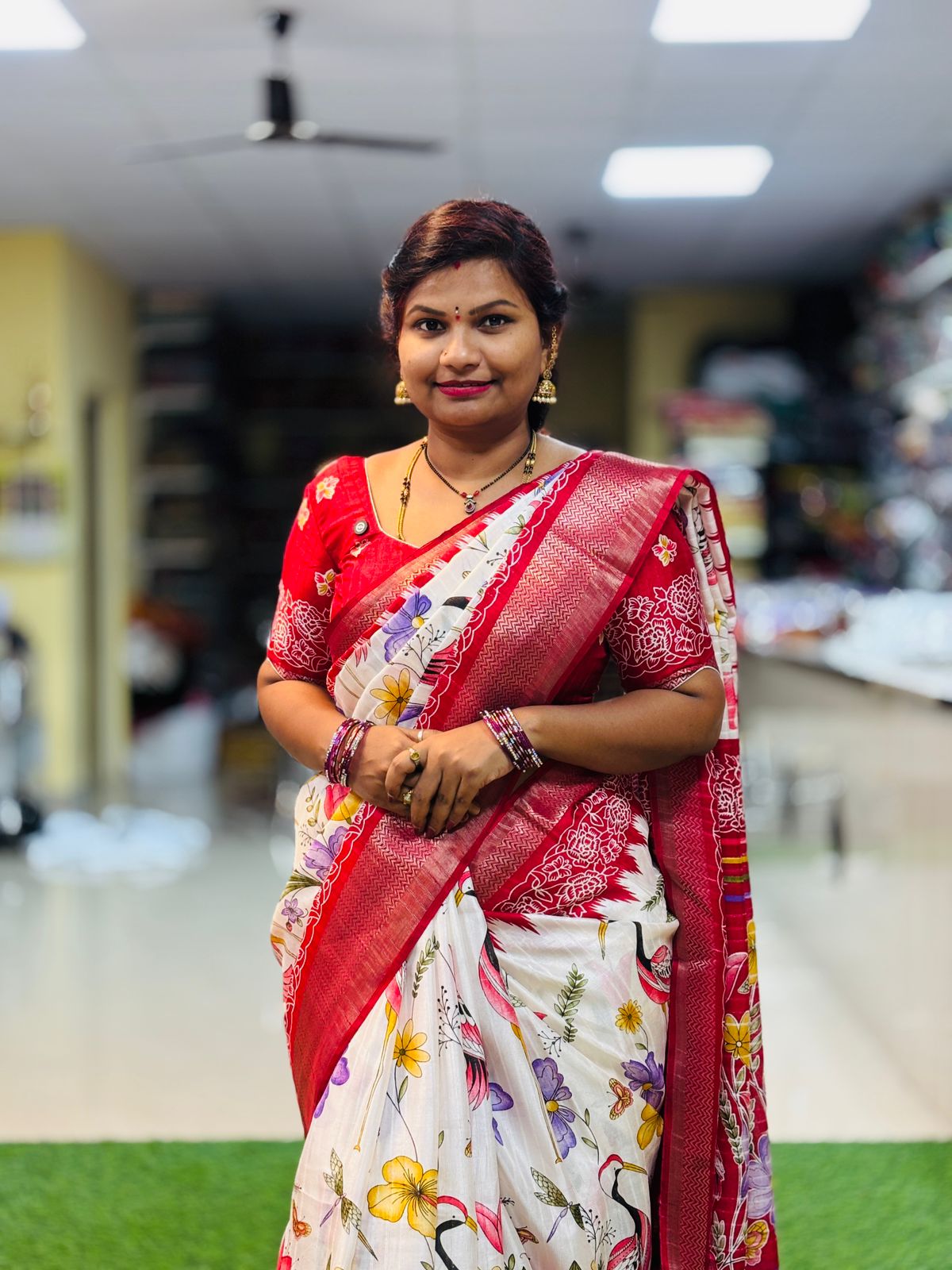 Khadi silk Flamingo design
