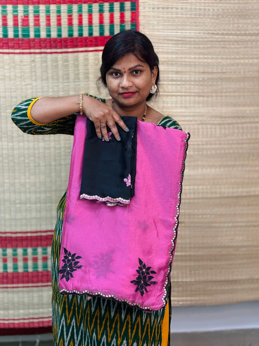 Rangoli georgette with flower cutwork