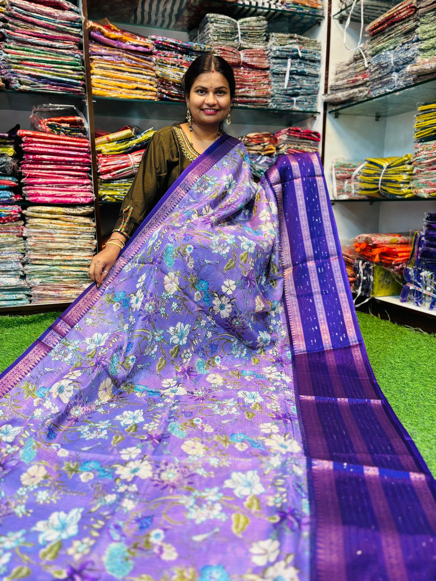 Kota floweral sarees with gap sequence borders