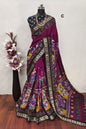 Mangalgiri Madhubani Pattu 
With contrast butti blouse 
And Kanchi weaving borders