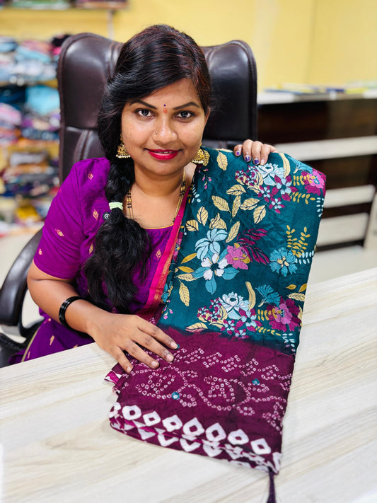 Moss chiffons with floweral print
2D Bandini with foil mirrors