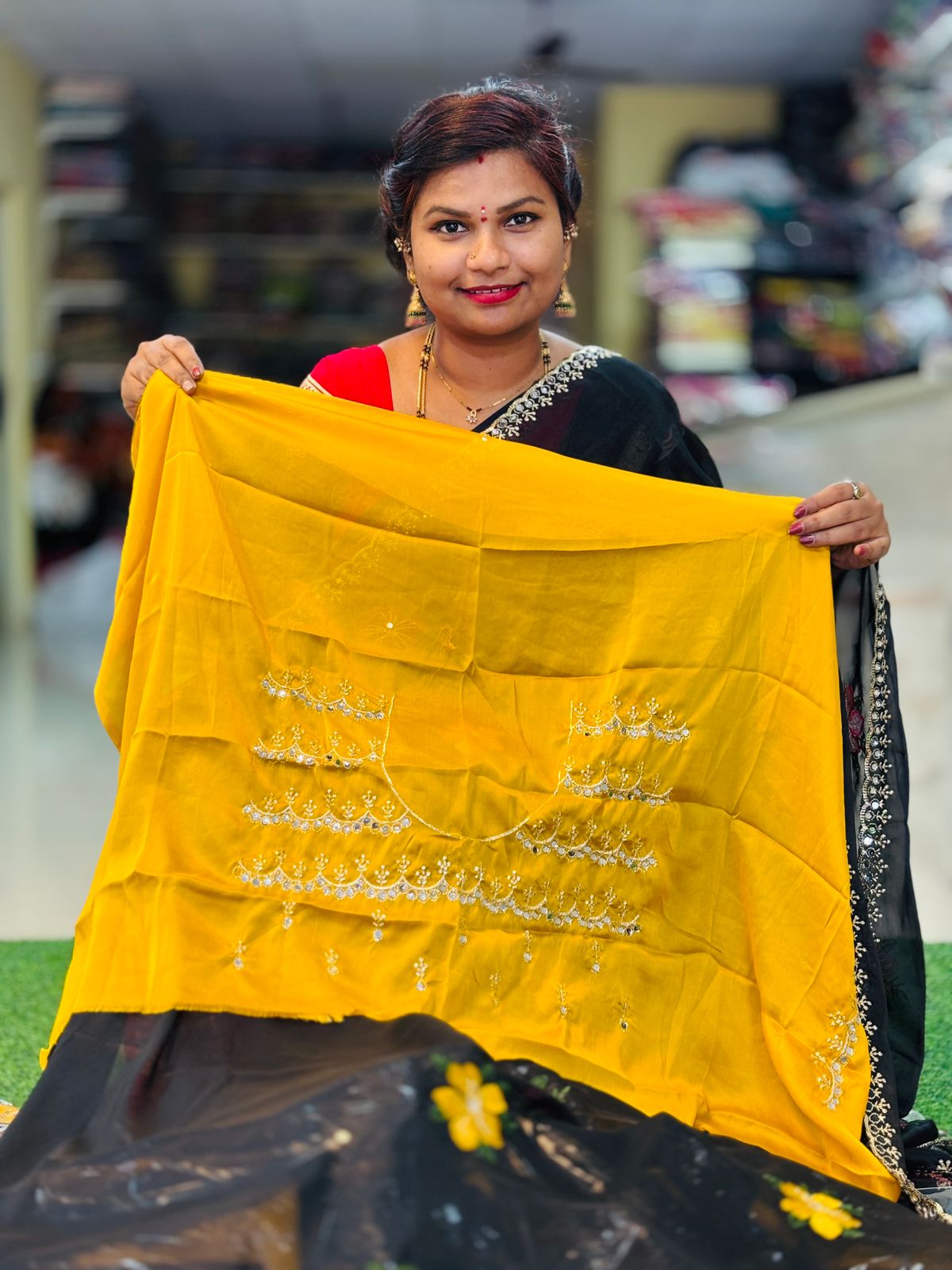 Black Georgette Mirror work