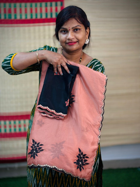 Rangoli georgette with flower cutwork