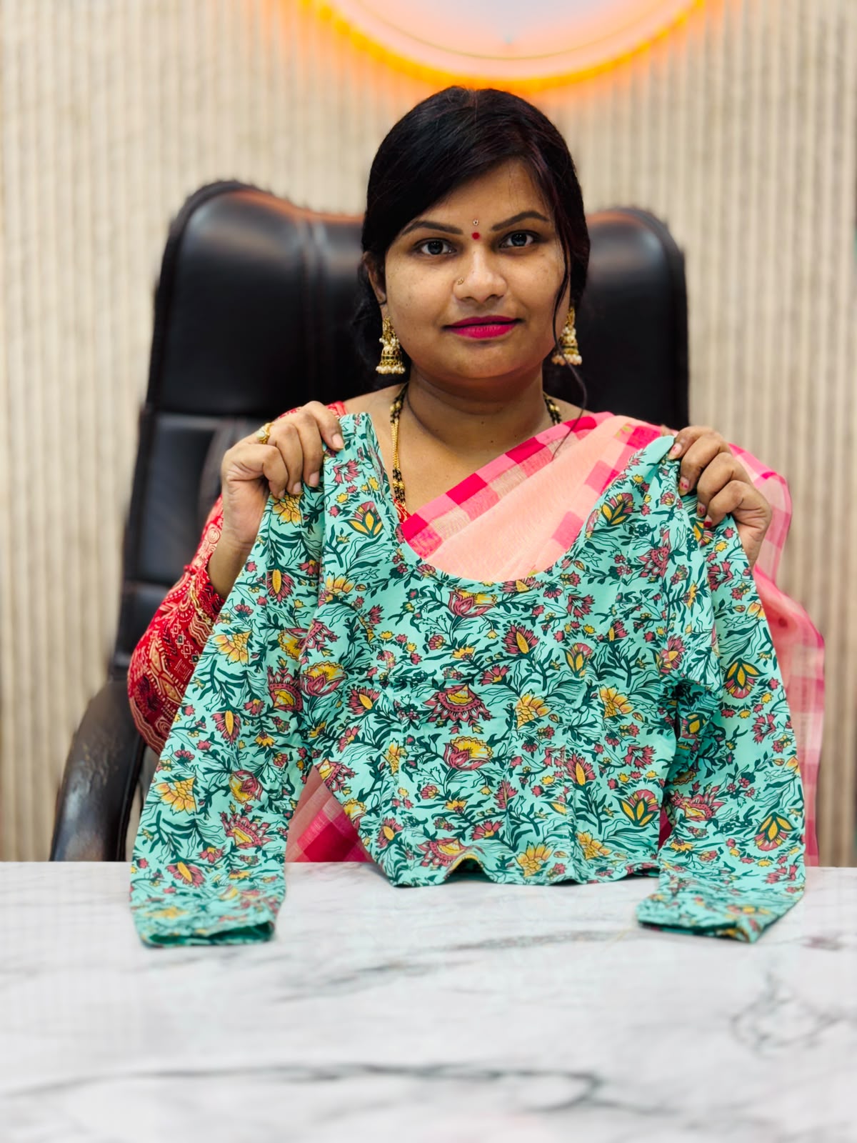 Kalamkari Readymade Blouse – XL Size (Elastic)