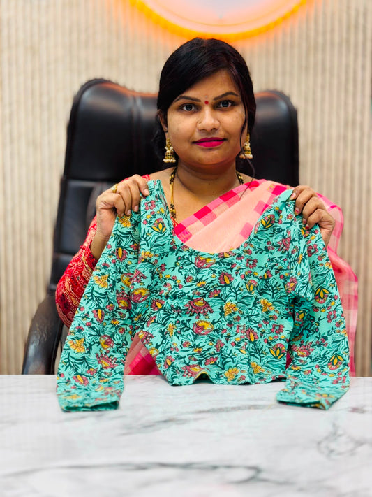 Kalamkari Readymade Blouse – XL Size (Elastic)
