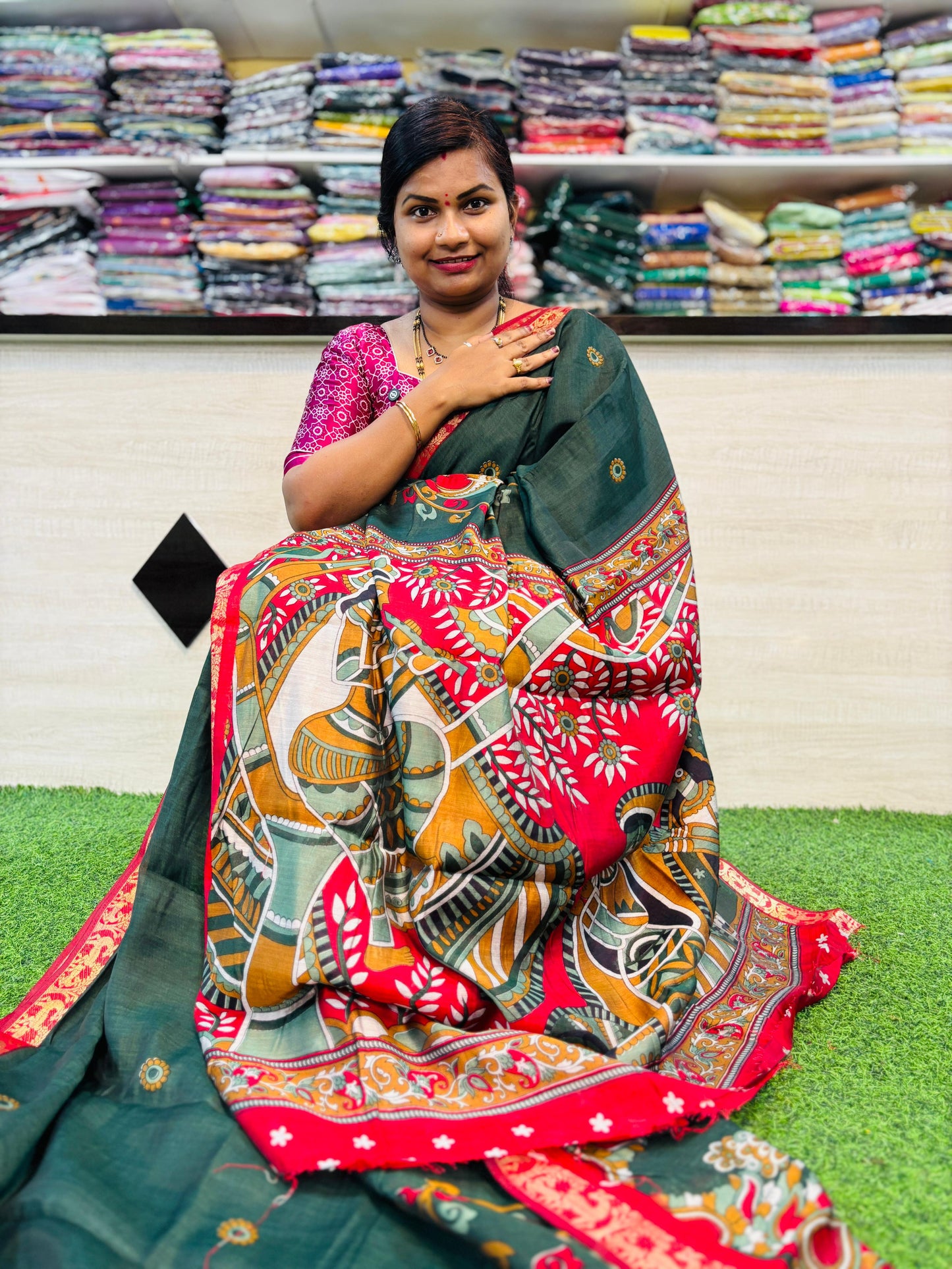 Green Premium Peacock Maheshwari