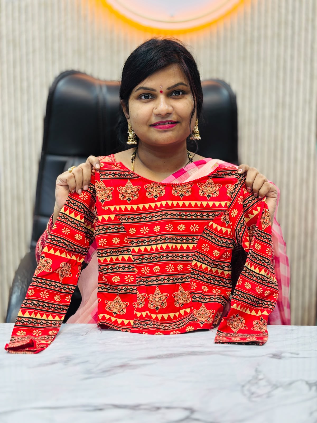 Kalamkari Readymade Blouse – XL Size (Elastic)