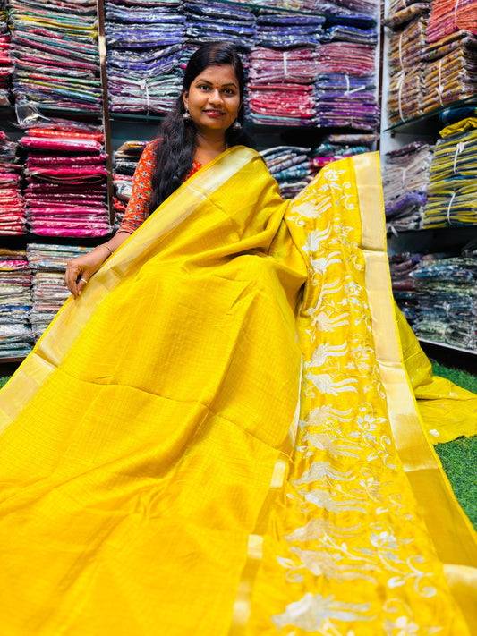 Mangalagiri Kanchi silk sarees With embroidery