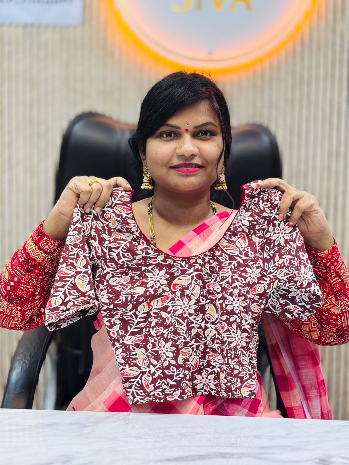 Kalamkari Readymade Blouse – XL Size (Elastic)