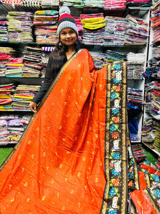 Rust Orange Mangalgiri Pichwai Pattu Sarees