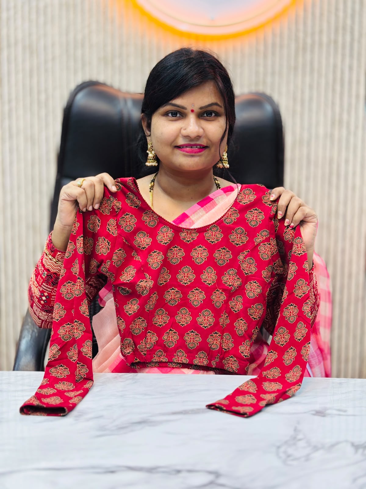 Kalamkari Readymade Blouse – XL Size (Elastic)