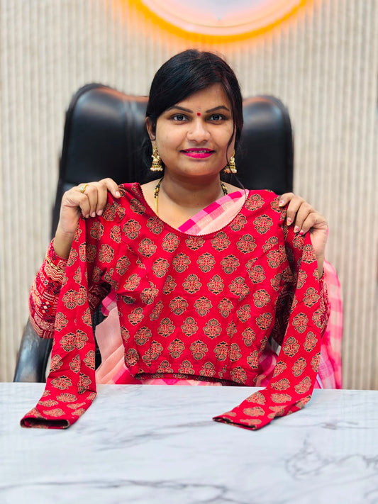 Kalamkari Readymade Blouse – XL Size (Elastic)