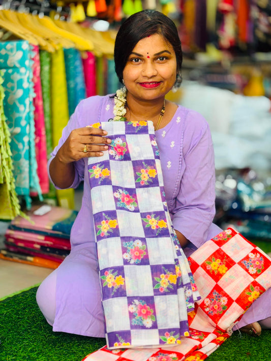 Lenin Checks Floweral Sarees