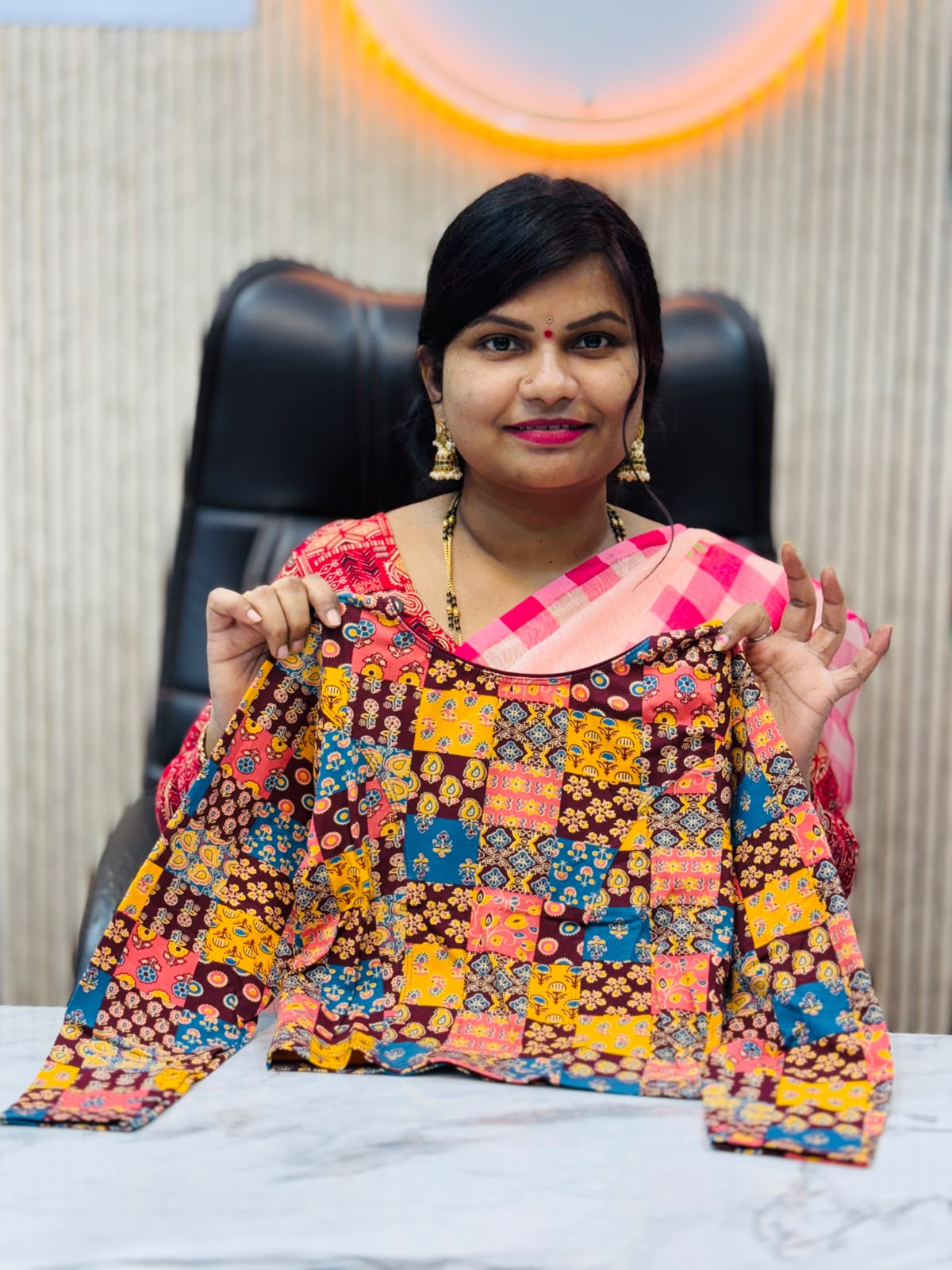 Kalamkari Readymade Blouse – XL Size (Elastic)
