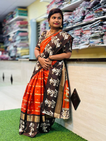 Uppada Rust Orange Saree