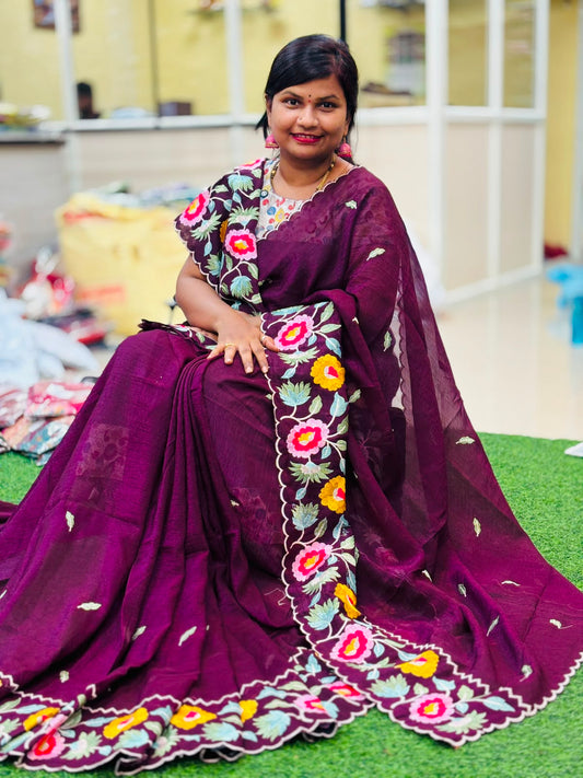 Space Cutwork Embroidery Saree
