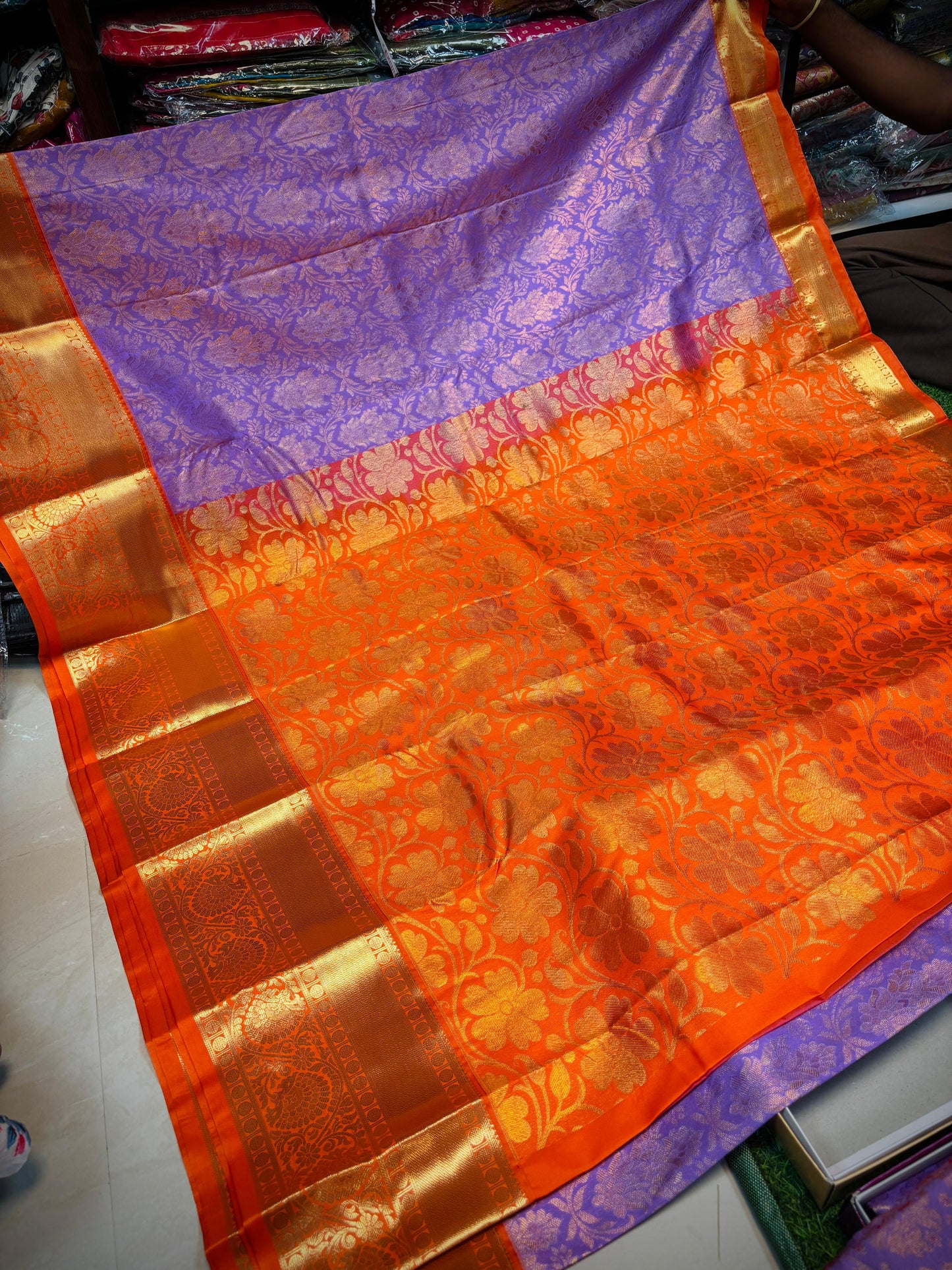 Lavender with red Kanchi sarees 13