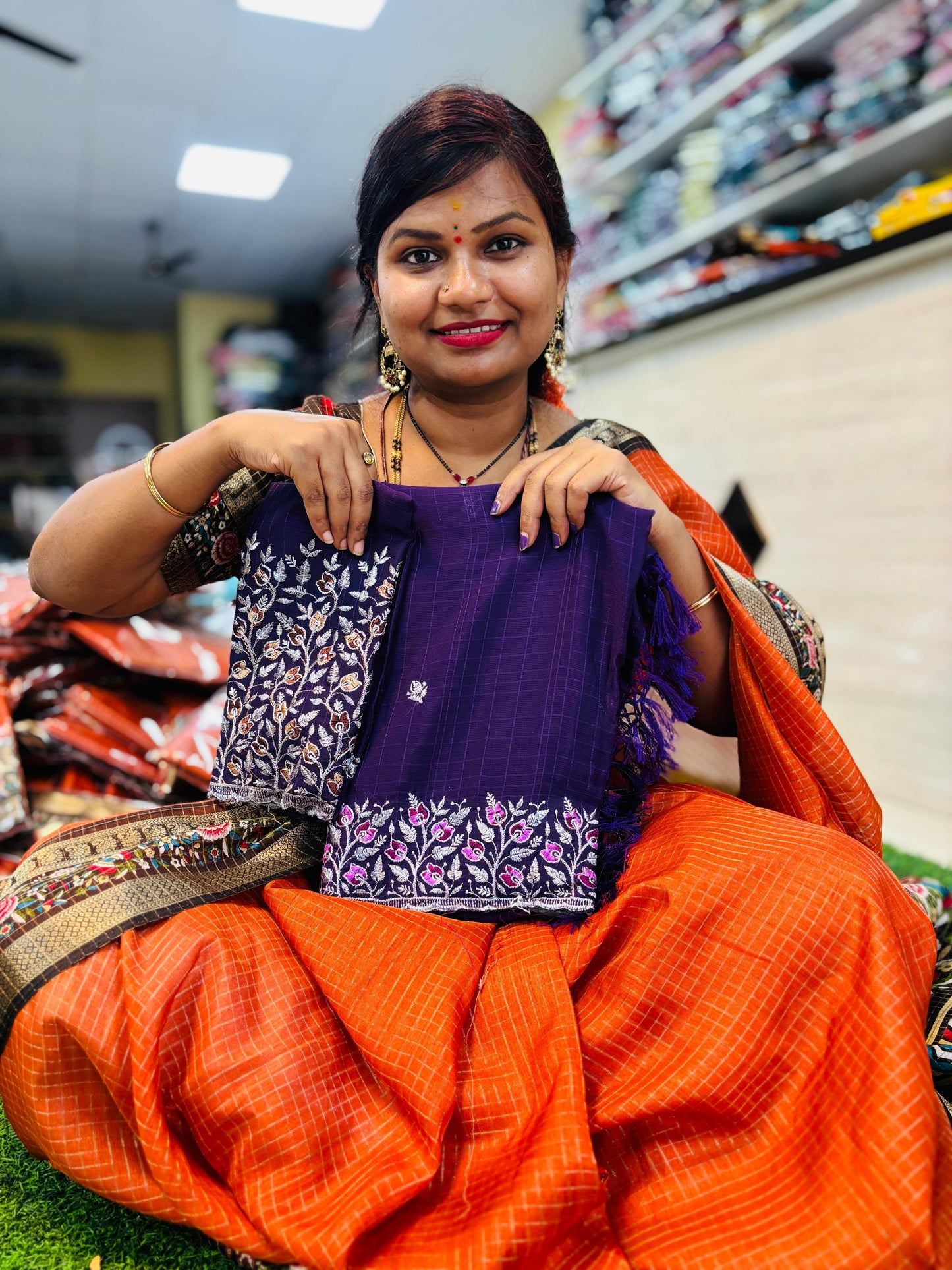 Georgette cutwork 
With designer blouse